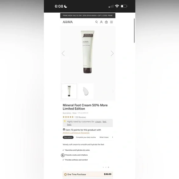 AHAVA Dead Sea Water Mineral Foot Cream 50% More Limited Edition 5.1 fl.oz - Picture 4 of 6